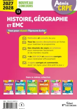 Admis au CRPE 2027-2028 - Histoire Géographie EMC : Epreuve écrite d’admissibilité L3