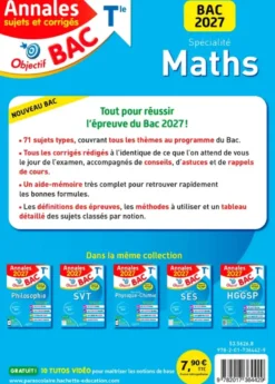 Annales Objectif BAC 2027 - Spécialité Maths Tle - sujets et corrigés
