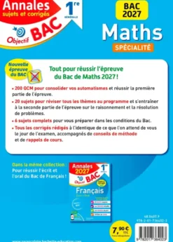 Annales Objectif Bac 2027 - Spécialité Maths - 1re générale - sujets et corrigés