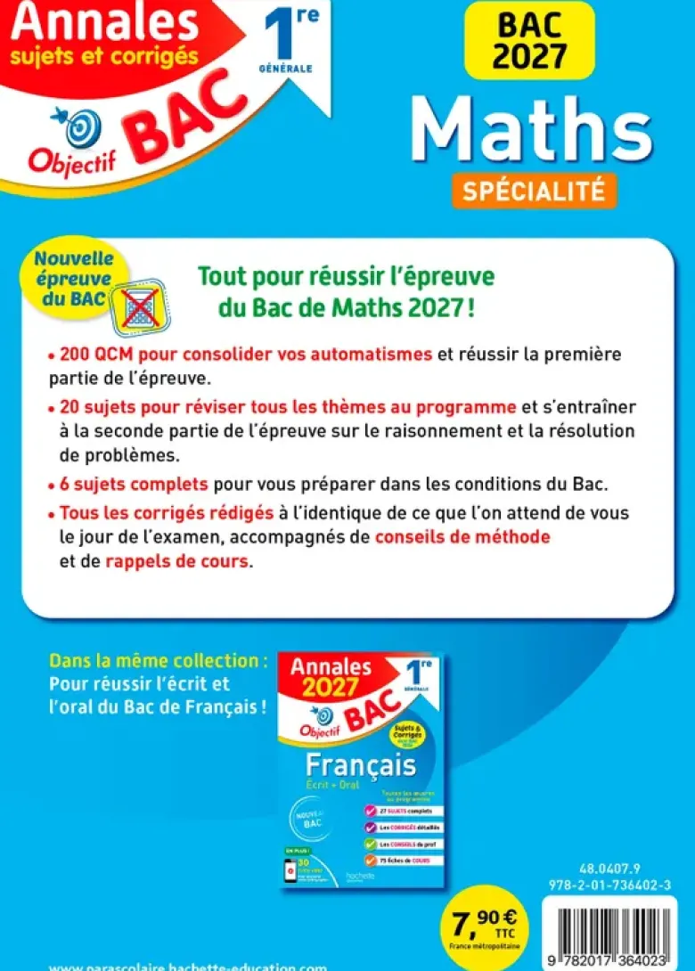 Annales Objectif Bac 2027 - Spécialité Maths - 1re générale - sujets et corrigés