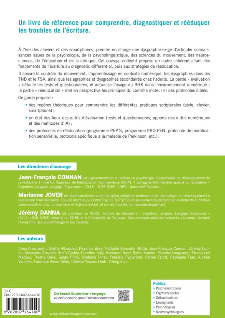 Apprentissage, évaluation et rééducation de l’écriture