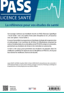 Histologie, biologie de la reproduction et embryologie en PASS et LAS