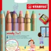 Lot de 6 crayons de couleur, aquarelle et craie à la cire 3 en 1 avec taille-crayon 6 couleurs pastel différentes
