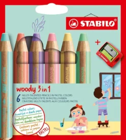 Lot de 6 crayons de couleur, aquarelle et craie à la cire 3 en 1 avec taille-crayon 6 couleurs pastel différentes